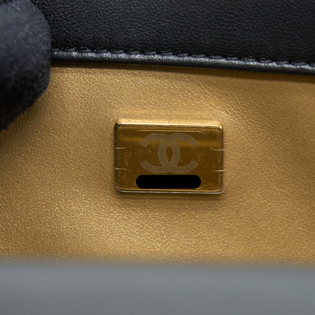Chanel 23C Pearl Crush Mini Rectangular Flap Bag Lambskin Black Brushed  (Microchip)