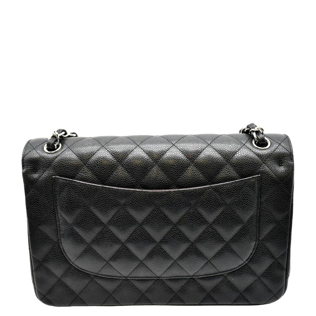 CHANEL Classic Jumbo Double Flap Quilted Caviar Leather Shoulder Bag Black