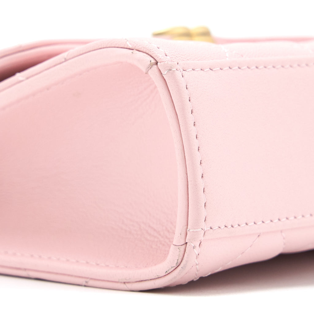 Chanel 22B Mini Flap Bag with Enamel Top Handle Lambskin Pink Brushed