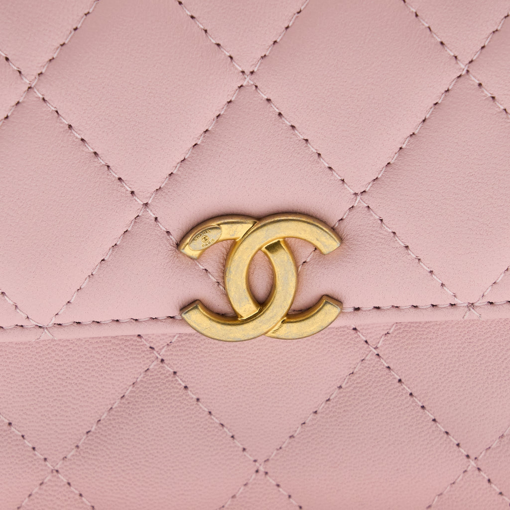 Chanel 22B Mini Flap Bag with Enamel Top Handle Lambskin Pink Brushed