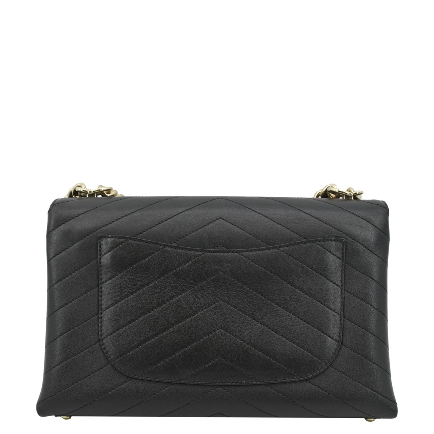 CHANEL Coco Flap Chevron  Stitched Leather Shoulder Bag Black