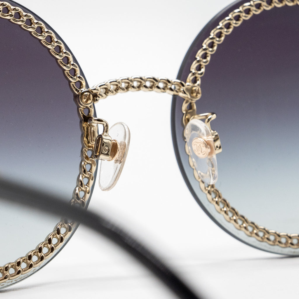 Chanel Round Sunglasses With Chain Dark Grey L