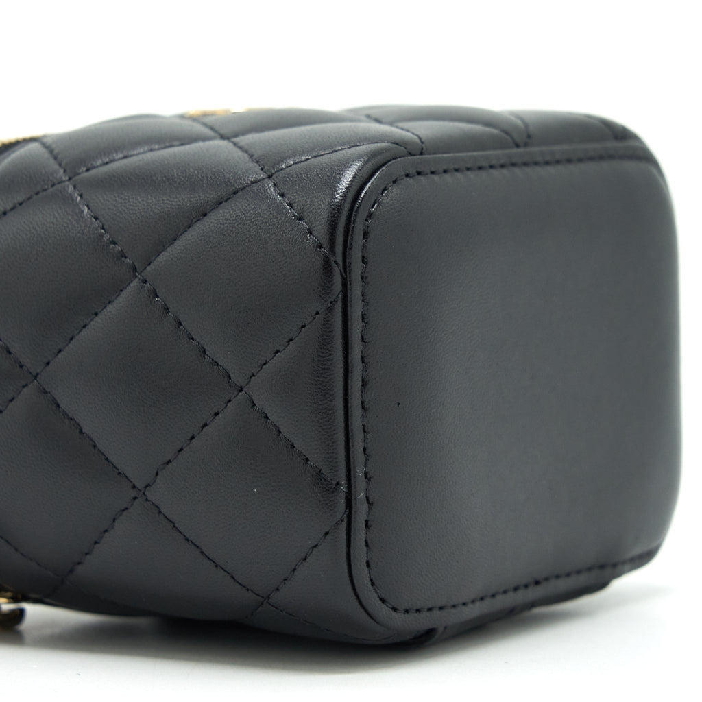 Chanel Top Handle Mini Vanity With Chain Lambskin Black L