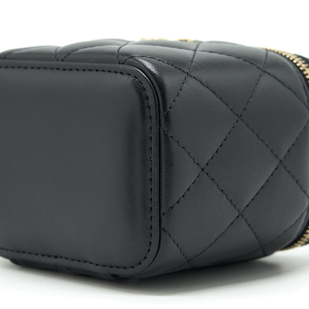 Chanel Top Handle Mini Vanity With Chain Lambskin Black L