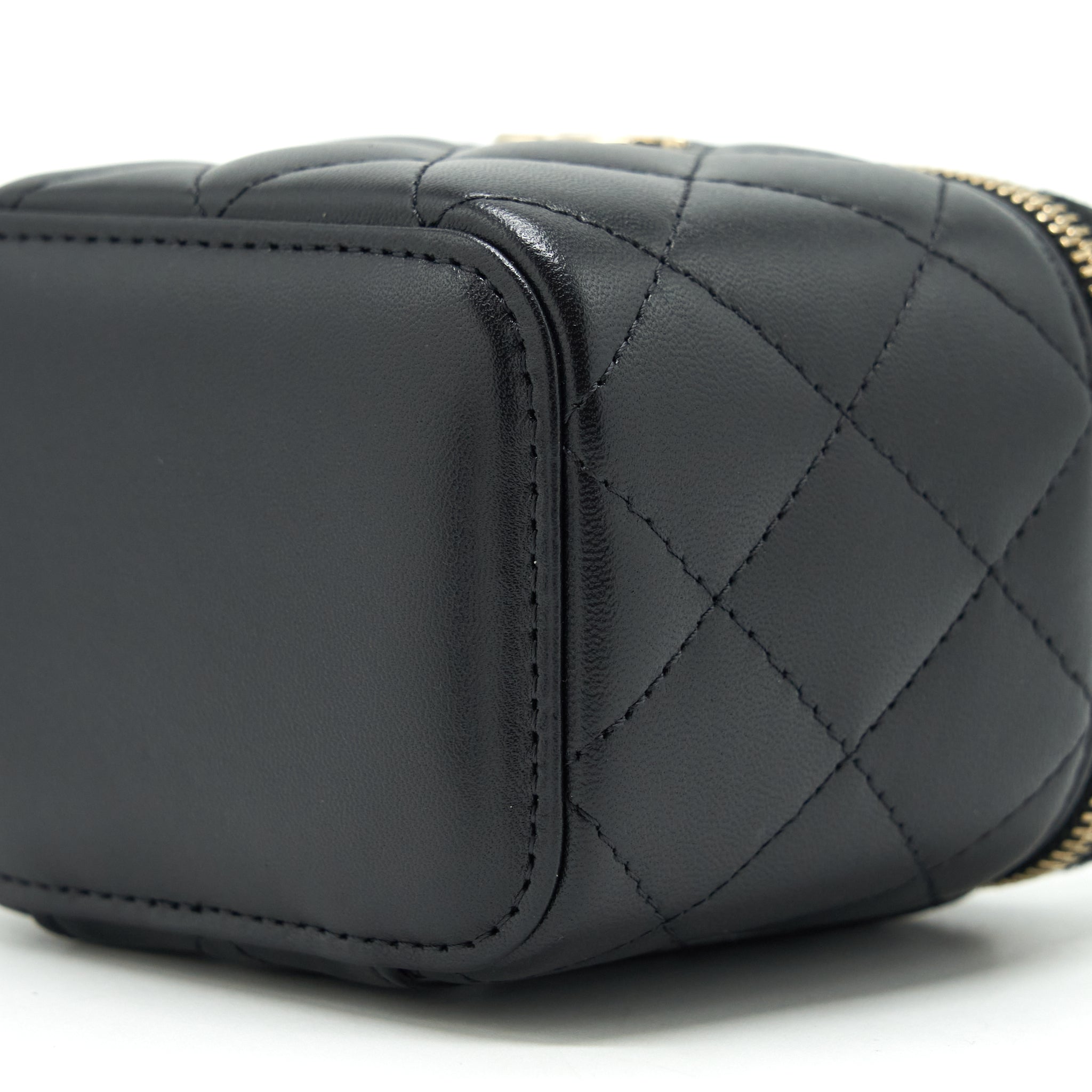 Chanel Top Handle Mini Vanity With Chain Lambskin Black L