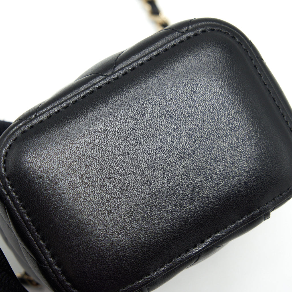 Chanel Top Handle Mini Vanity With Chain Lambskin Black L