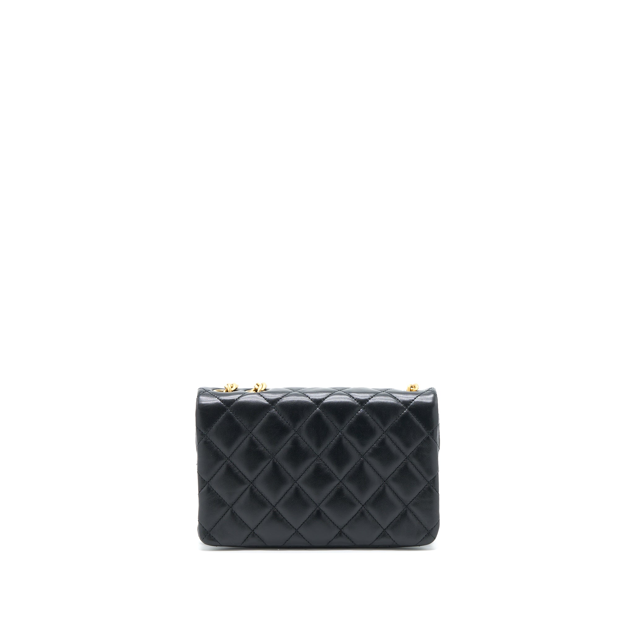 Chanel 22K Gold Pillar Adjustable Chain Flap Bag Lambskin Black Brushed  (Microchip)