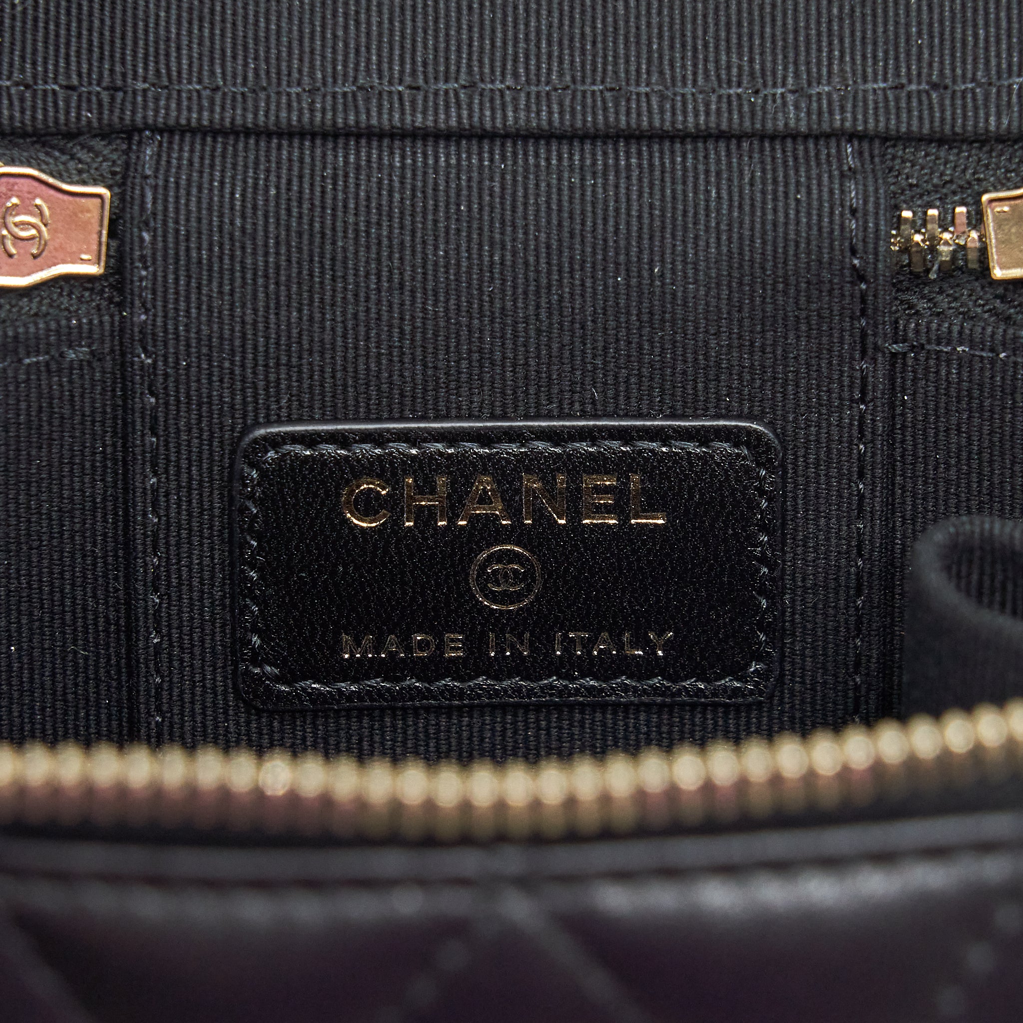 Chanel Top Handle Mini Vanity With Chain Lambskin Black L