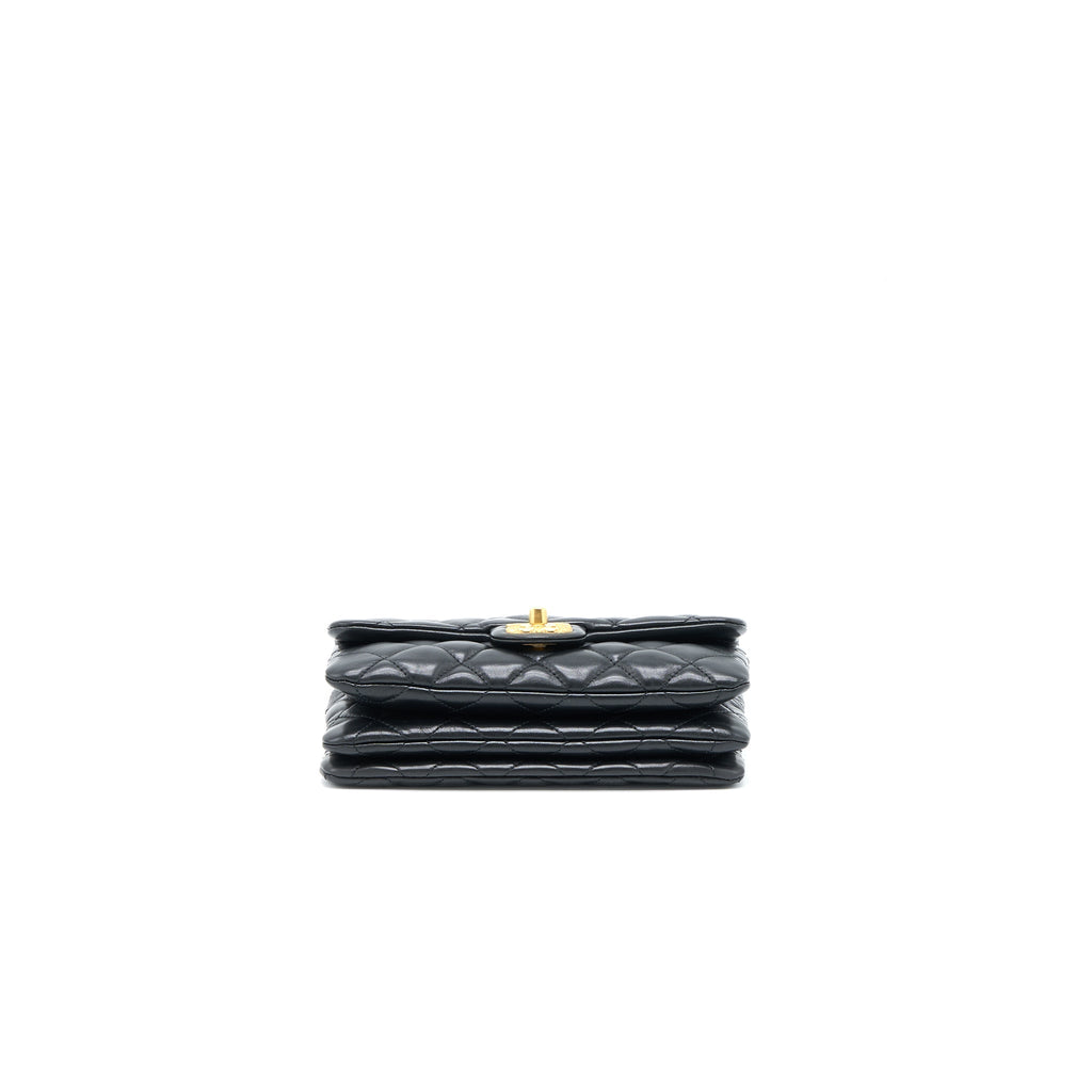Chanel 22K Gold Pillar Adjustable Chain Flap Bag Lambskin Black Brushed  (Microchip)