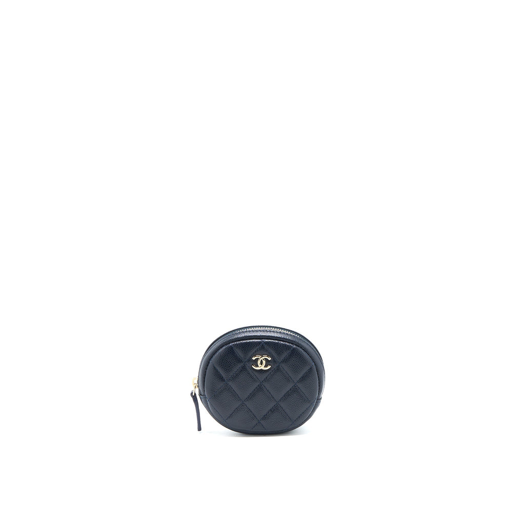 Chanel Mini Round Pouch Caviar Navy L