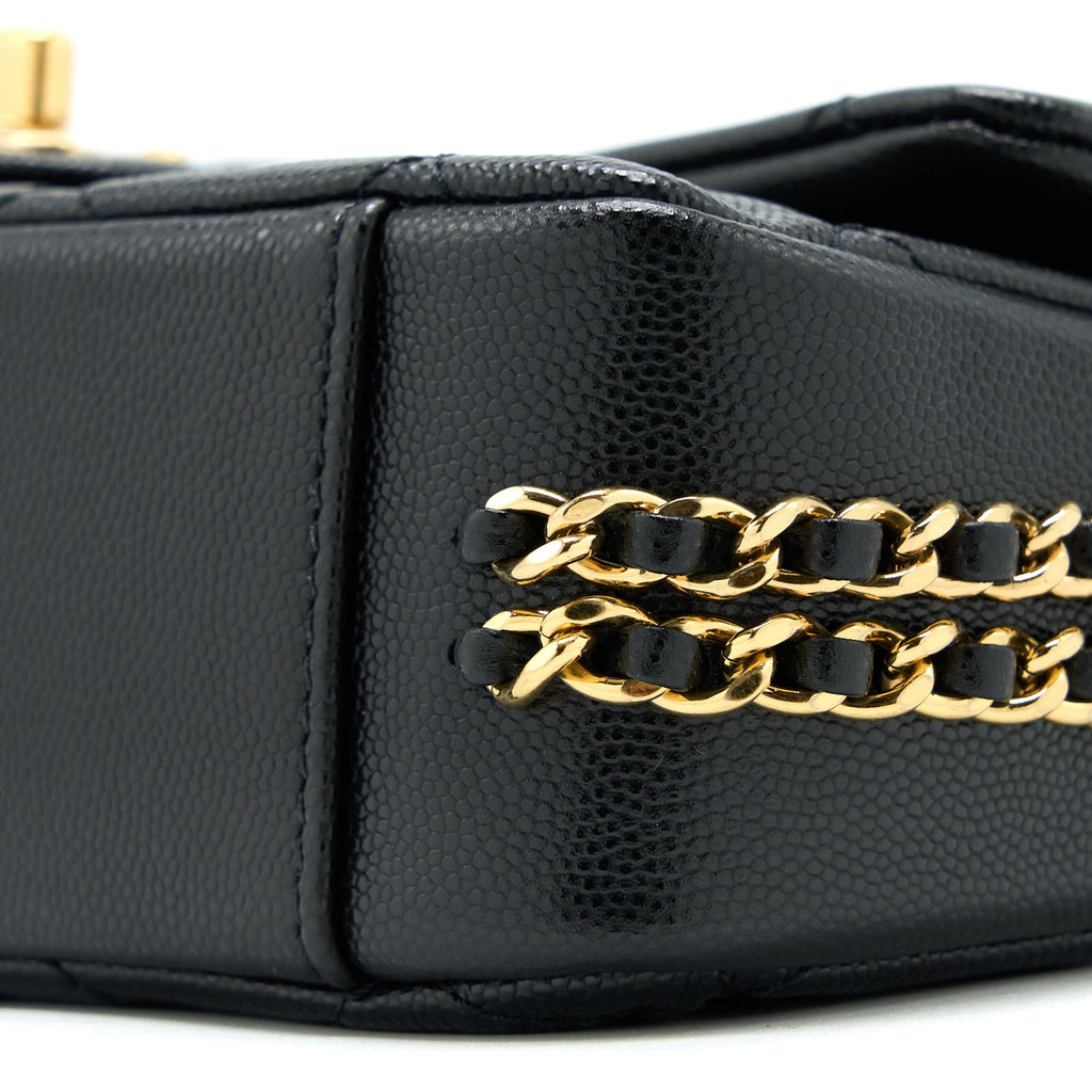 Chanel 23C Mini Flap Bag With CC Logo Chain Grained Calfskin Black  (Microchip)