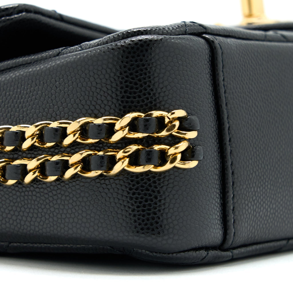 Chanel 23C Mini Flap Bag With CC Logo Chain Grained Calfskin Black  (Microchip)