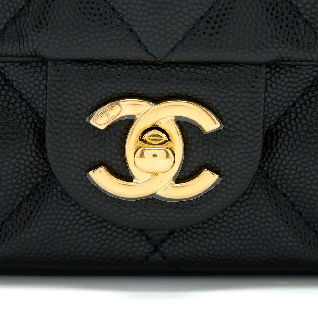 Chanel 23C Mini Flap Bag With CC Logo Chain Grained Calfskin Black  (Microchip)