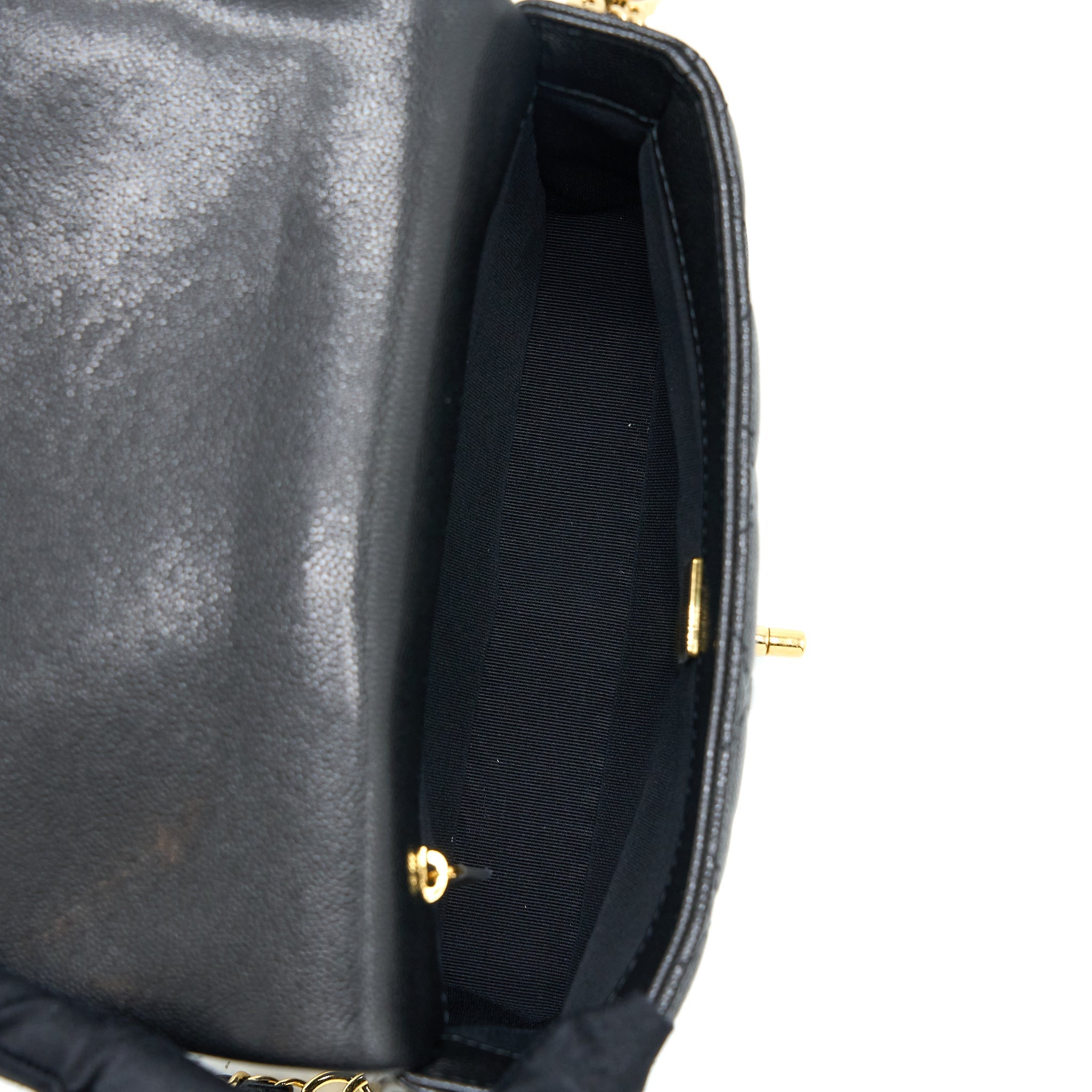 Chanel 23C Mini Flap Bag With CC Logo Chain Grained Calfskin Black  (Microchip)