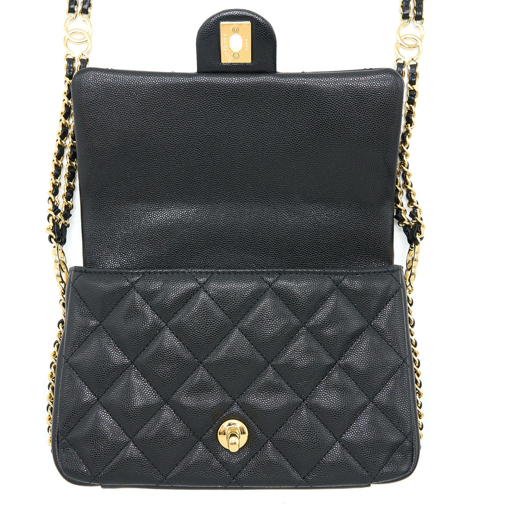 Chanel 23C Mini Flap Bag With CC Logo Chain Grained Calfskin Black  (Microchip)