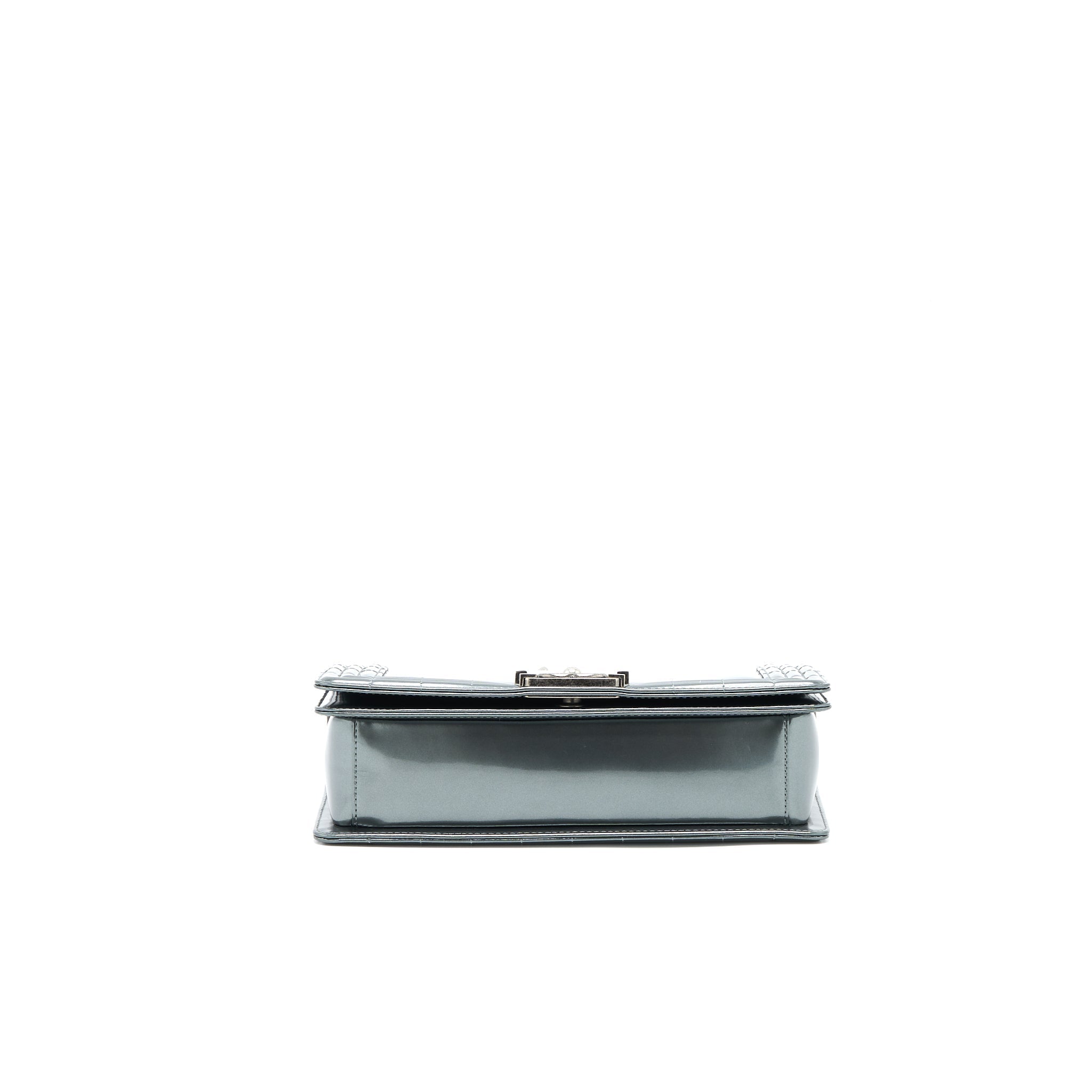 Chanel Medium Boy Bag Patent Grey Ruthenium