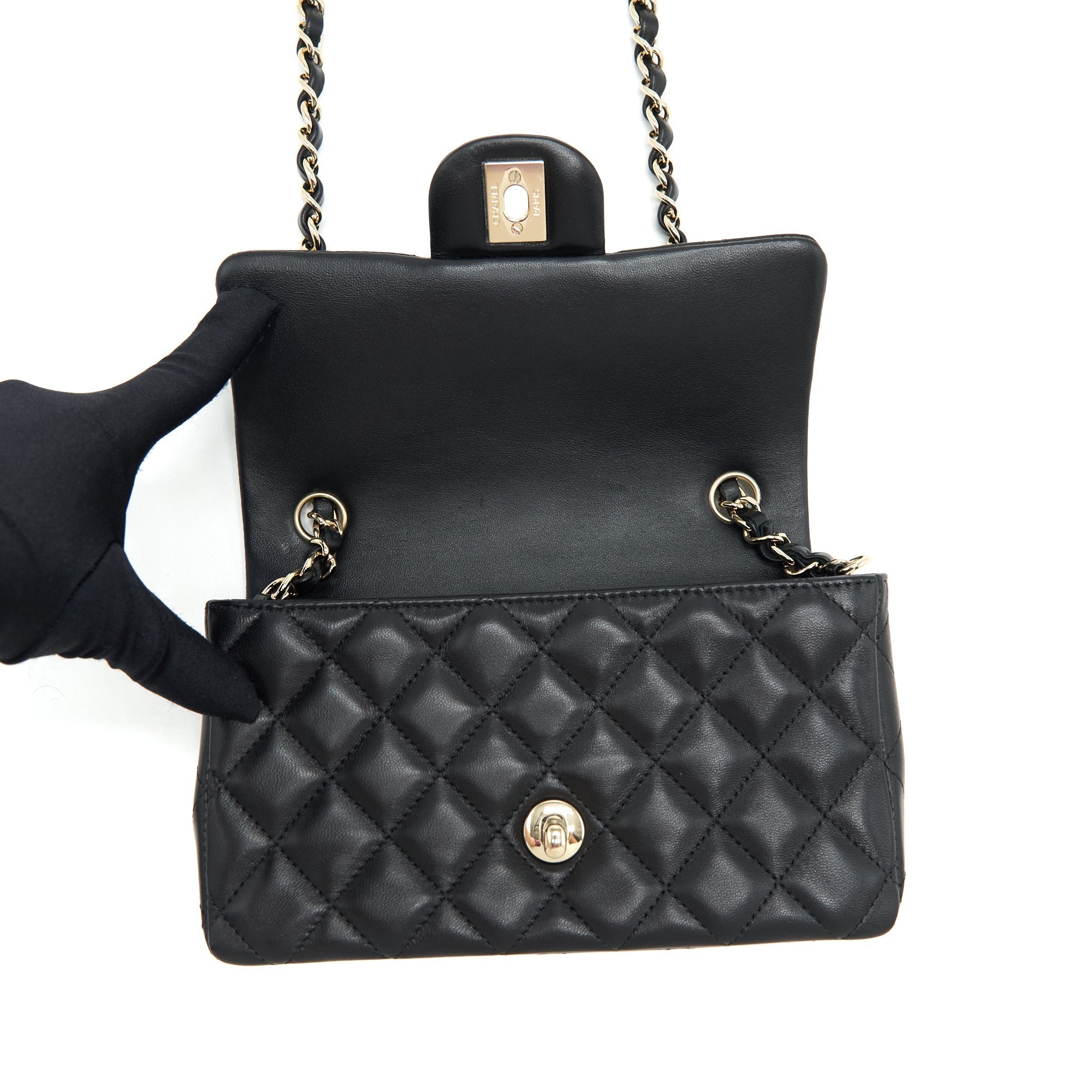 Chanel Mini Rectangular Flap Bag Lambskin Black L