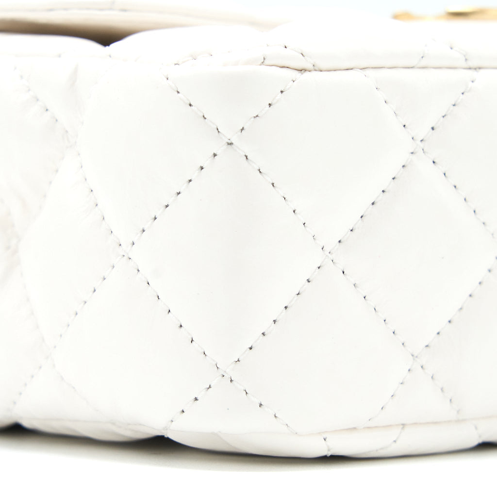 Chanel 23C Small Hobo Bag Shiny Calfskin White Brushed  (Microchip)