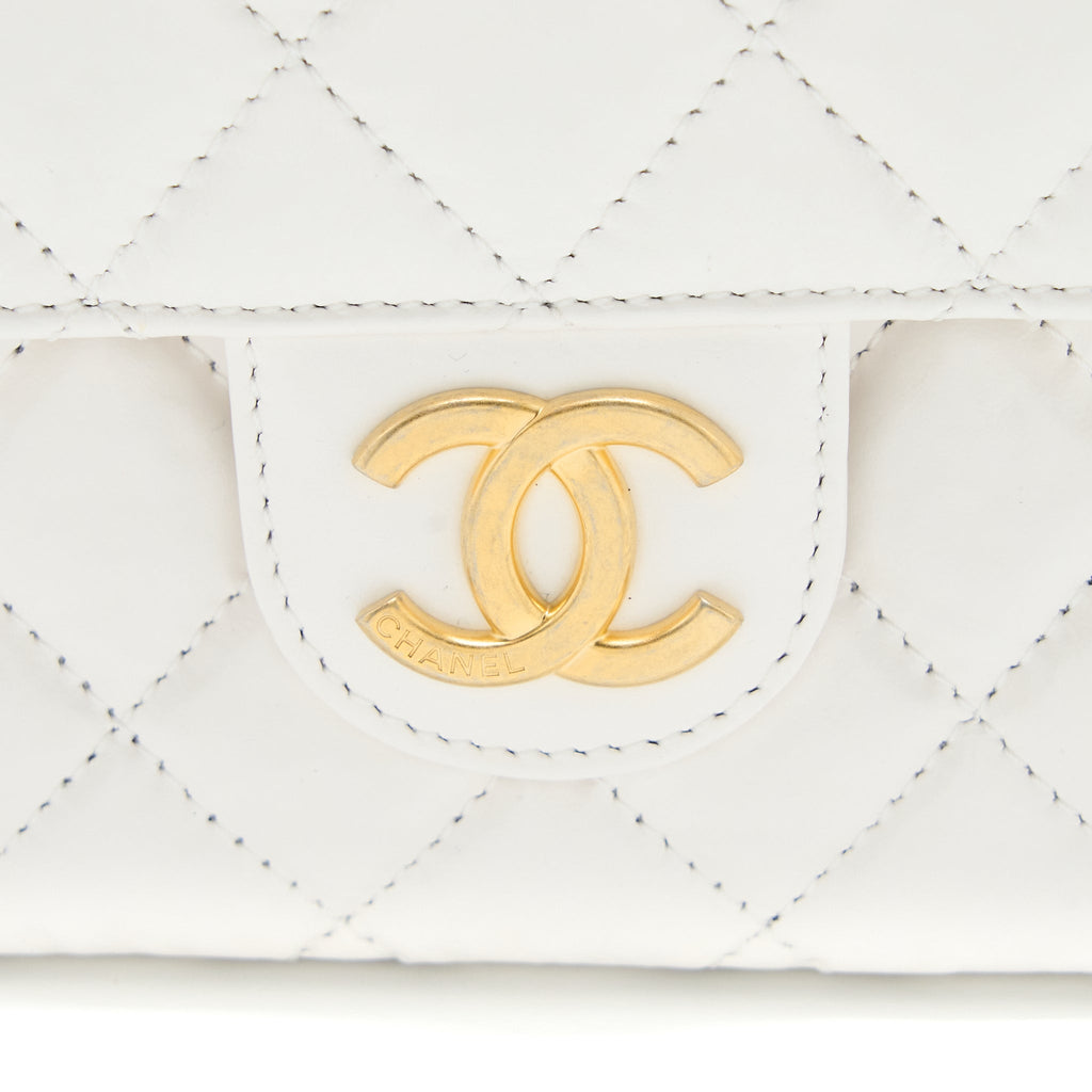 Chanel 23C Small Hobo Bag Shiny Calfskin White Brushed  (Microchip)