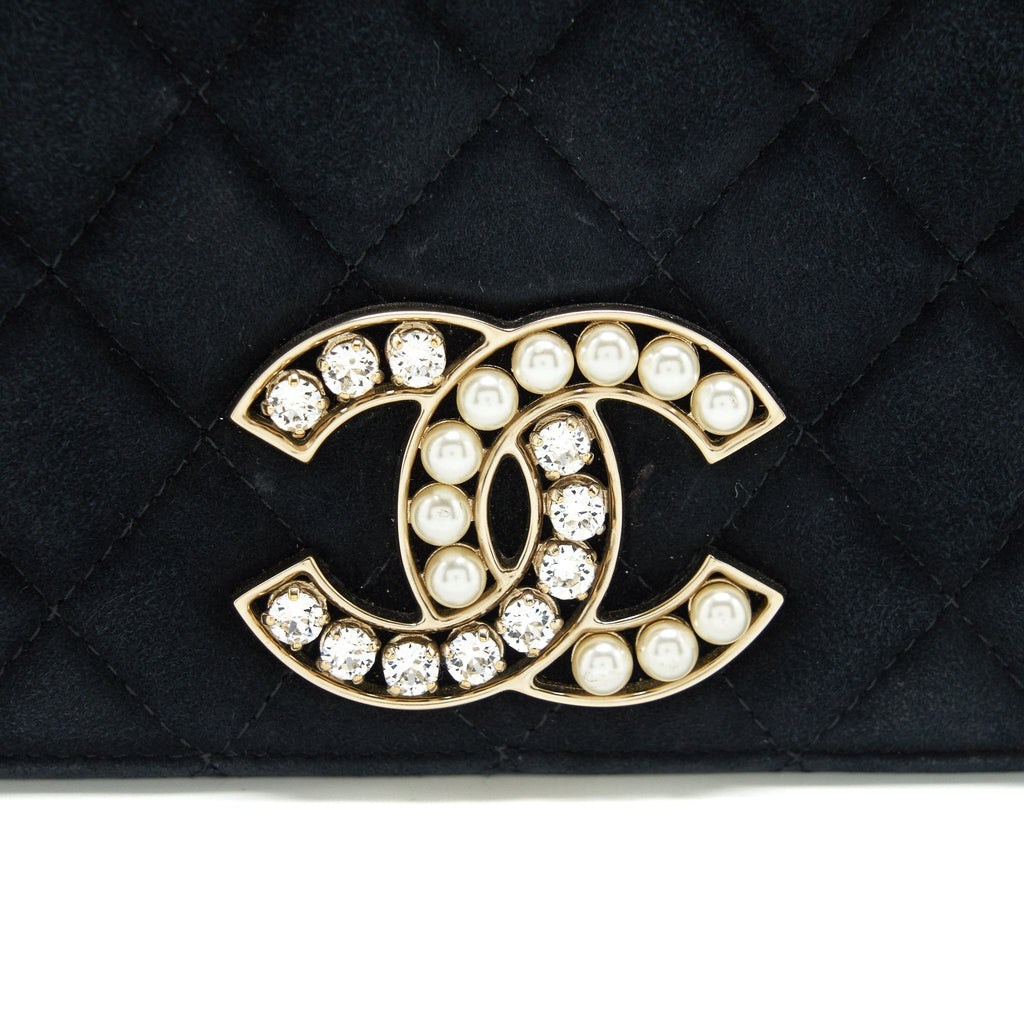 Chanel Quilted Velvet CC Logo Flap Bag black L