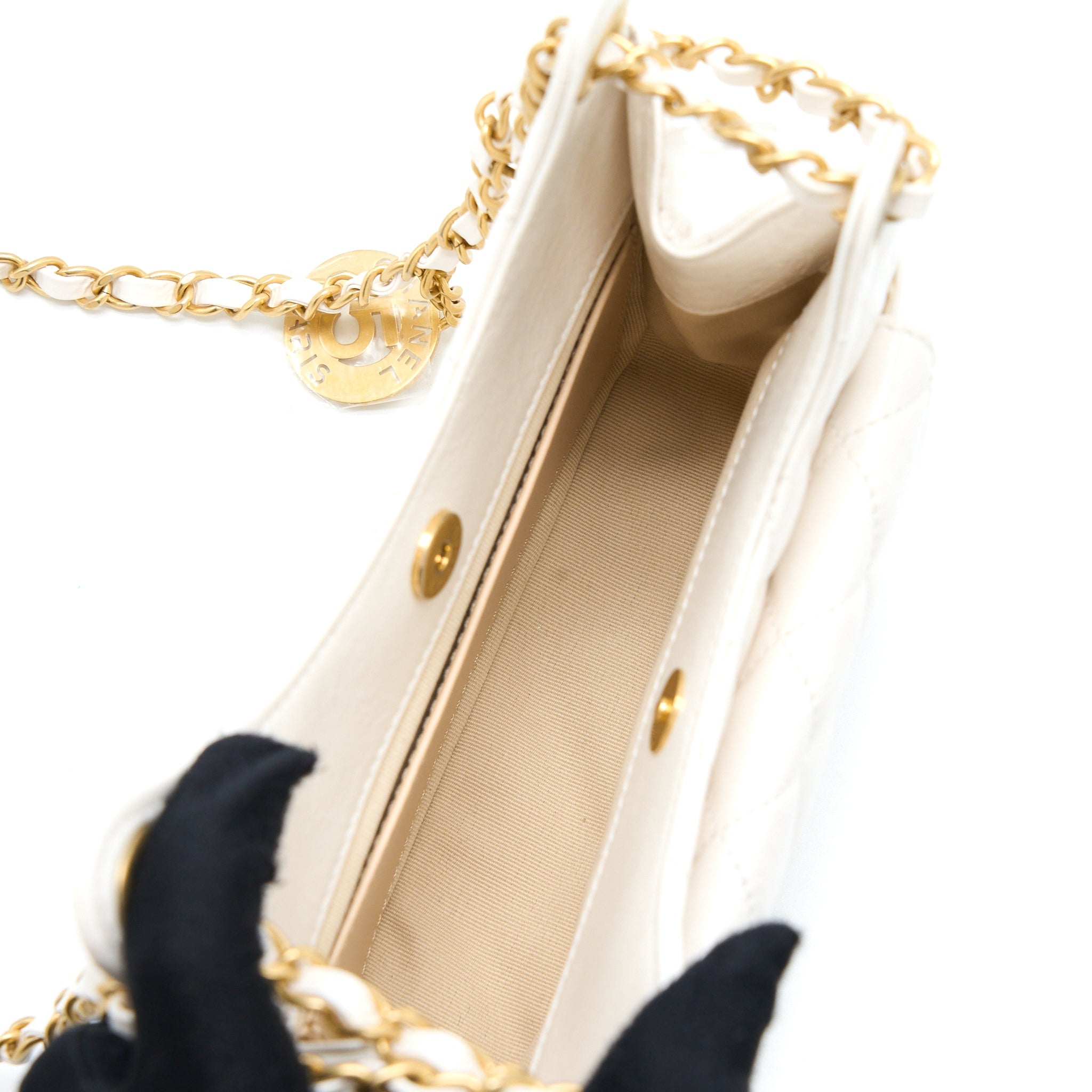 Chanel 23C Small Hobo Bag Shiny Calfskin White Brushed  (Microchip)
