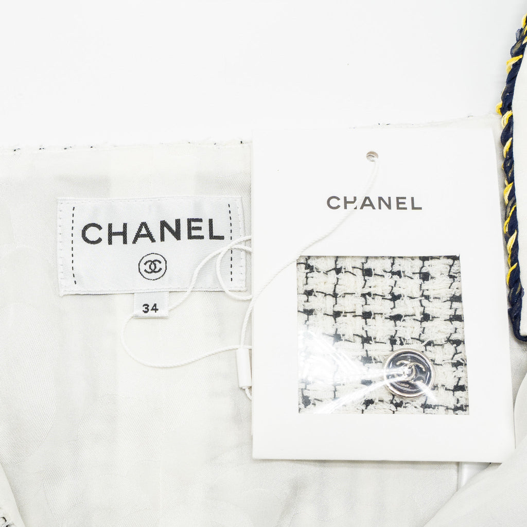 Chanel size 34 21P Tweed dress cotton/polyester white/black