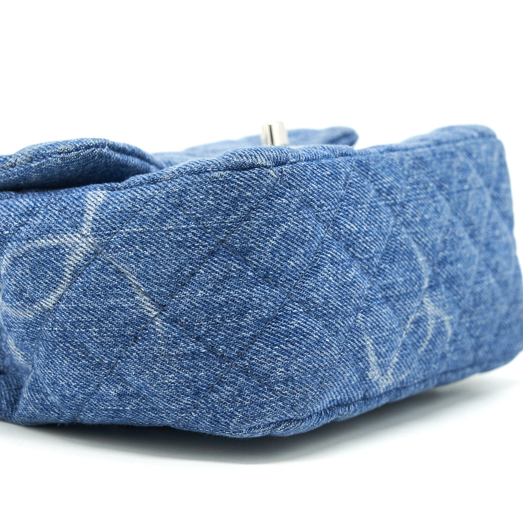 Chanel 20B Mini Square Flap Bag CC Print Denim Blue