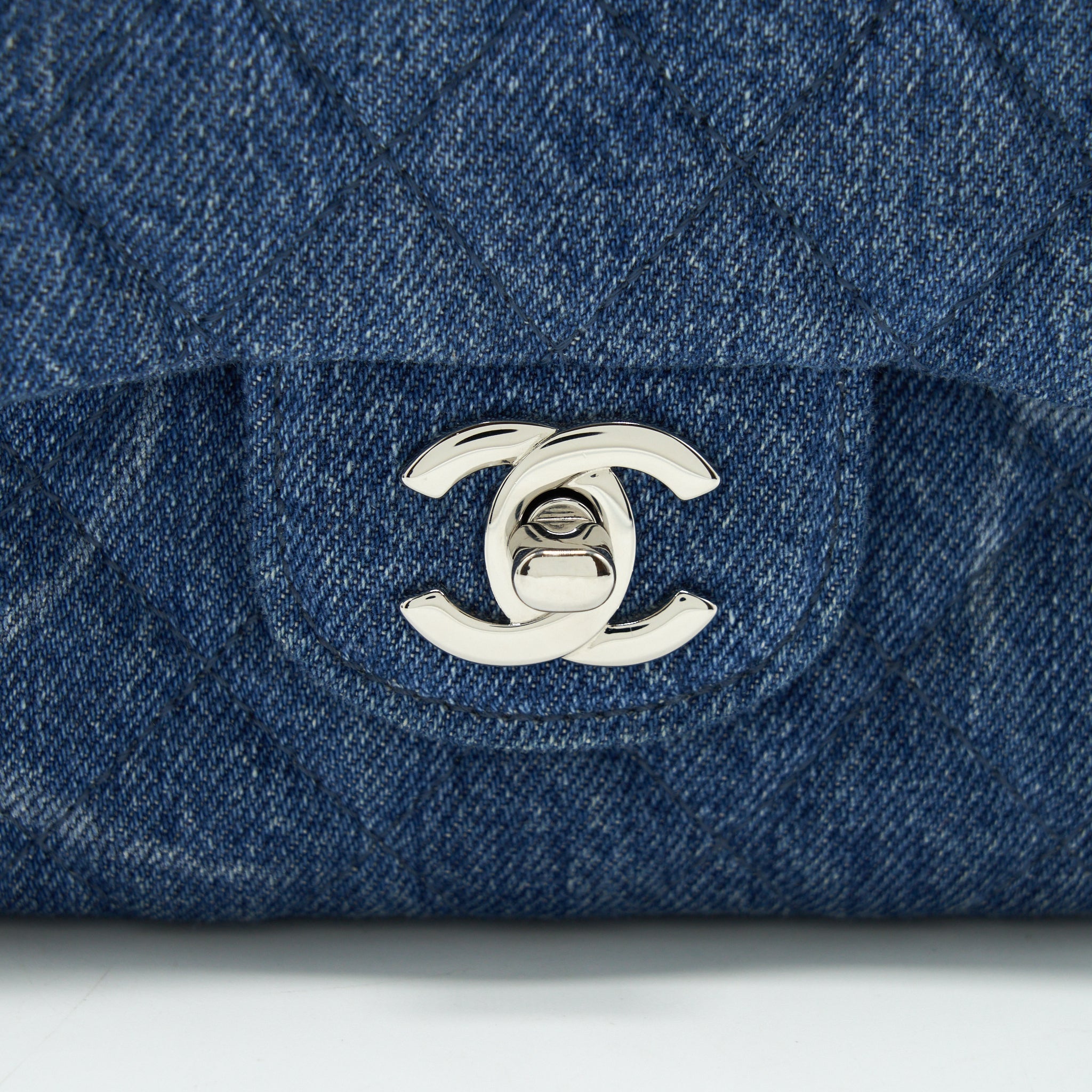 Chanel 20B Mini Square Flap Bag CC Print Denim Blue