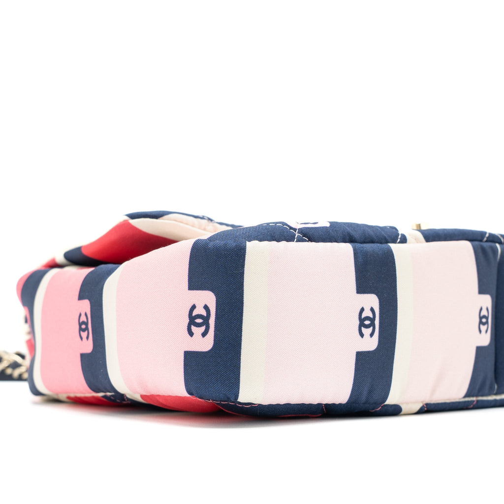 Chanel CC Logo Printed Flap Bag Fabric Multicolour L (Microchip)