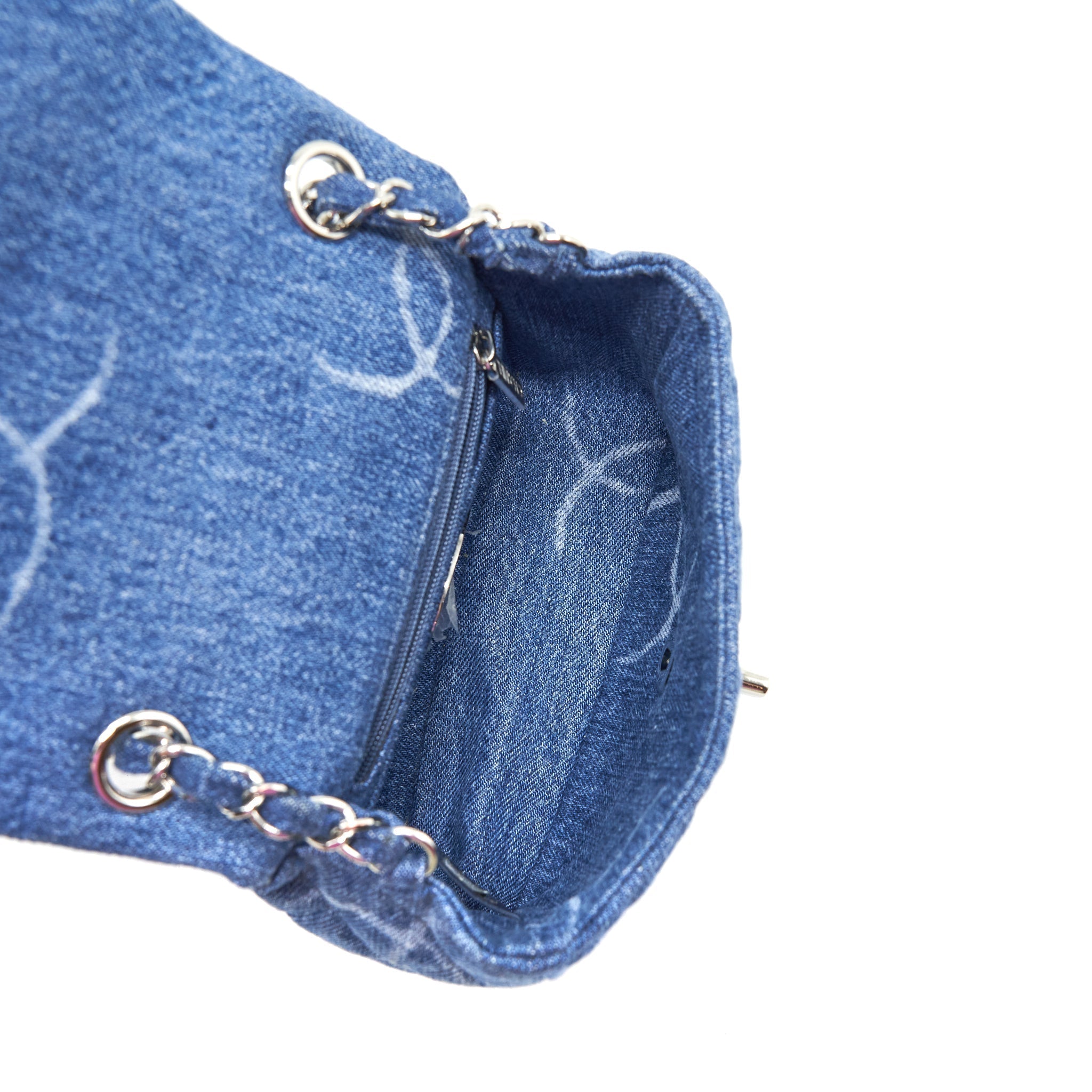 Chanel 20B Mini Square Flap Bag CC Print Denim Blue