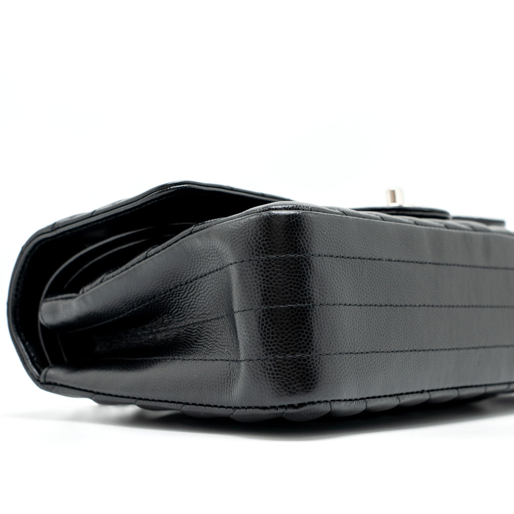 Chanel Medium Classic Double Flap Bag Chevron Caviar Black