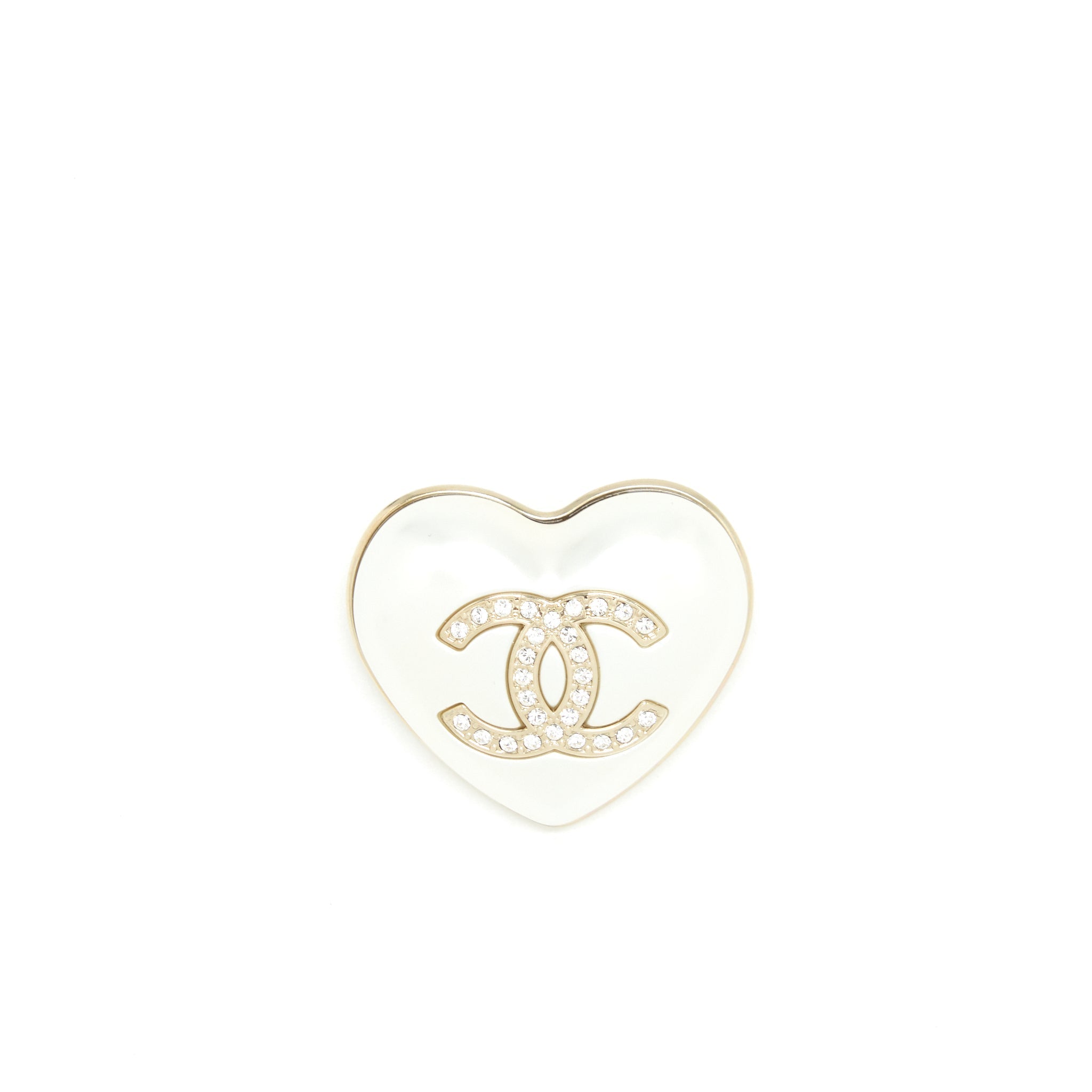 Chanel 21K Ivory Heart Brooch L