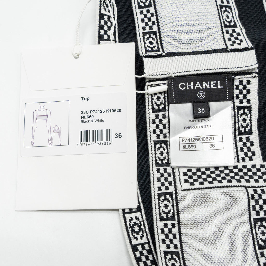 Chanel Size 36 23C CC Logo Top Polyester/Cotton Black/White