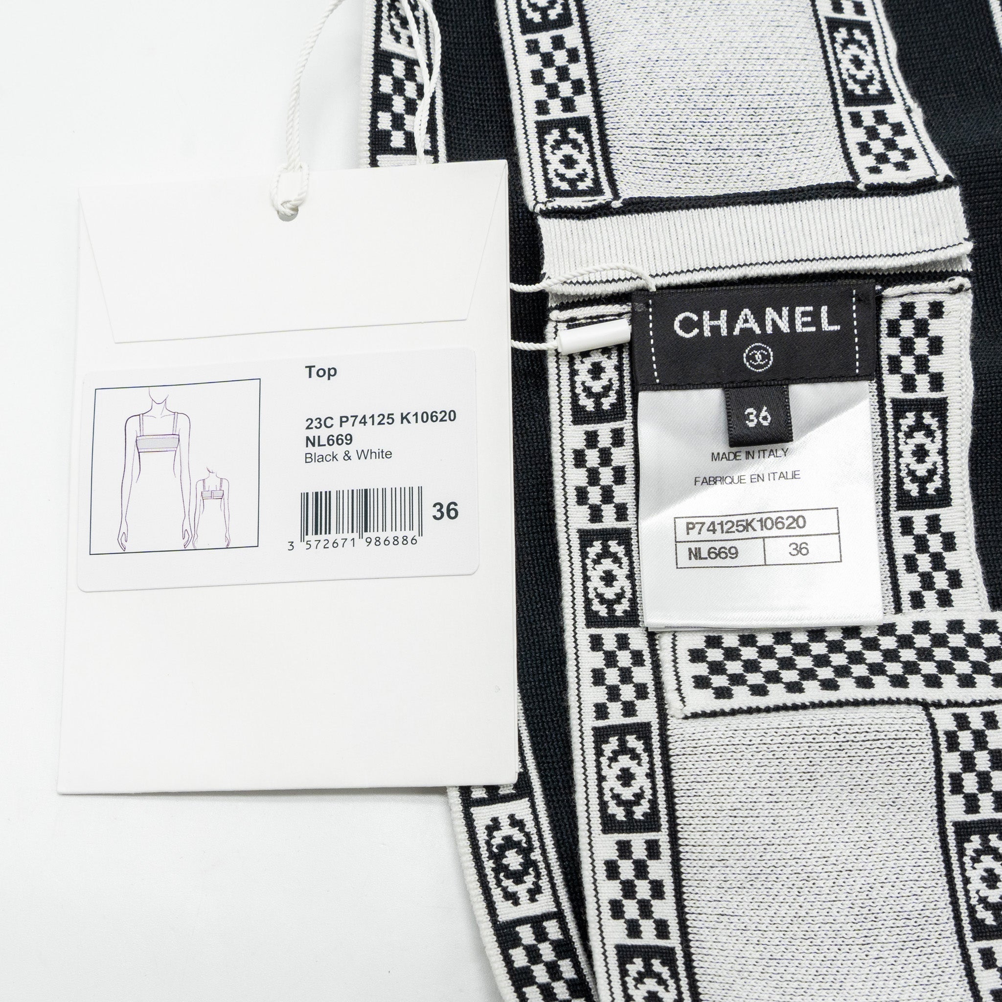Chanel Size 36 23C CC Logo Top Polyester/Cotton Black/White