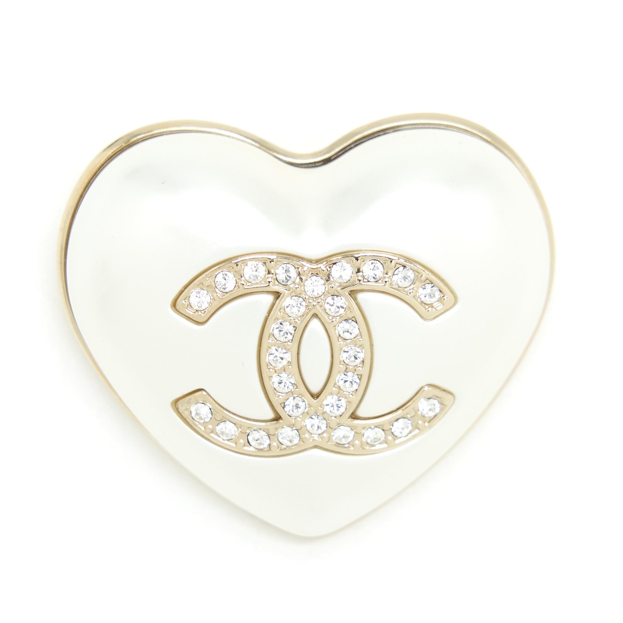 Chanel 21K Ivory Heart Brooch L