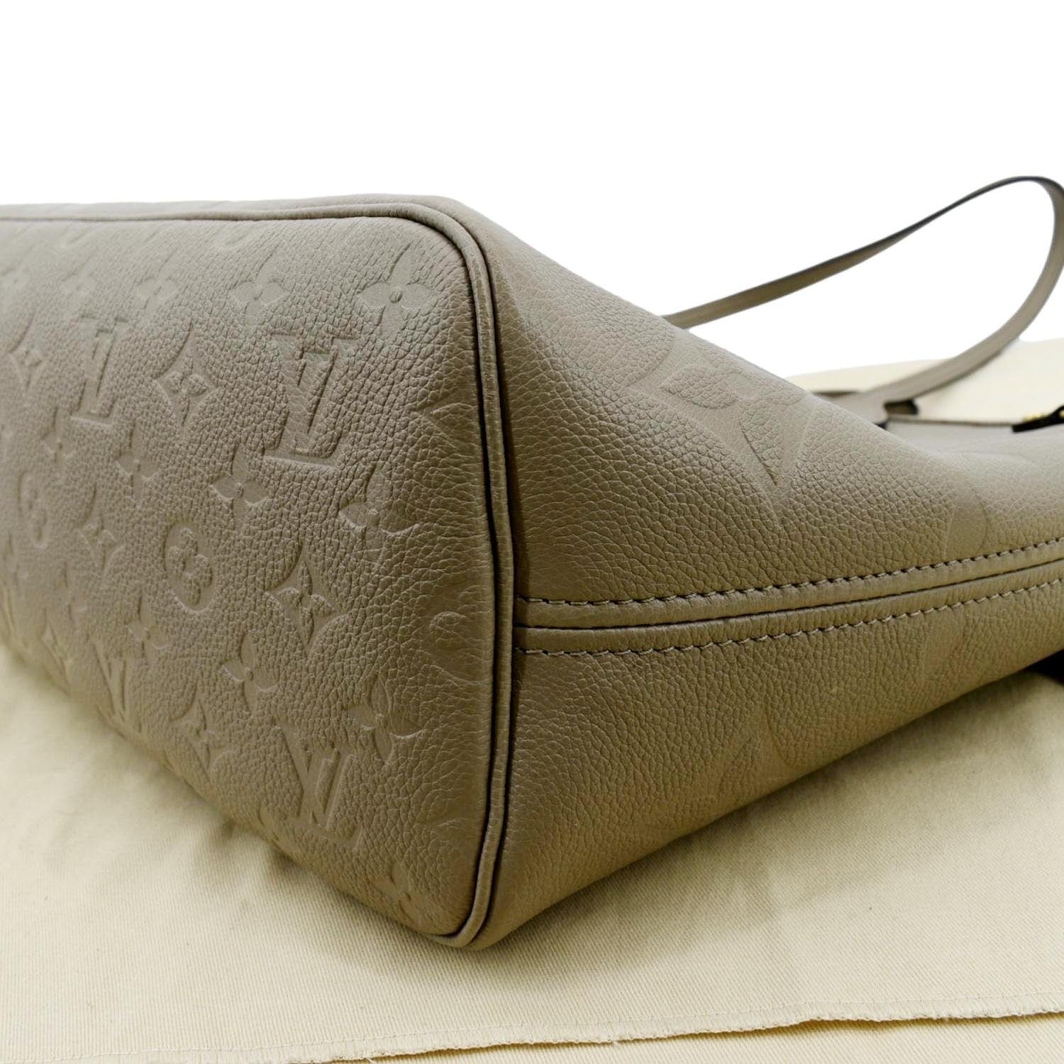 LOUIS VUITTON Neverfull MM Monogram Empreinte Tote Bag Tourterelle