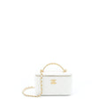 Chanel 22S Logo Top Handle Long Vanity With Chain Caviar White