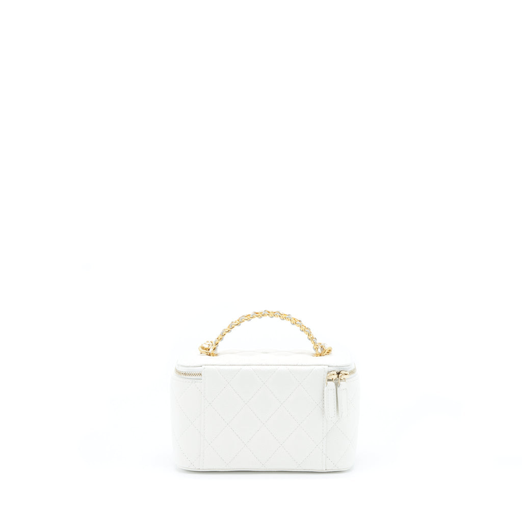 Chanel 22S Logo Top Handle Long Vanity With Chain Caviar White