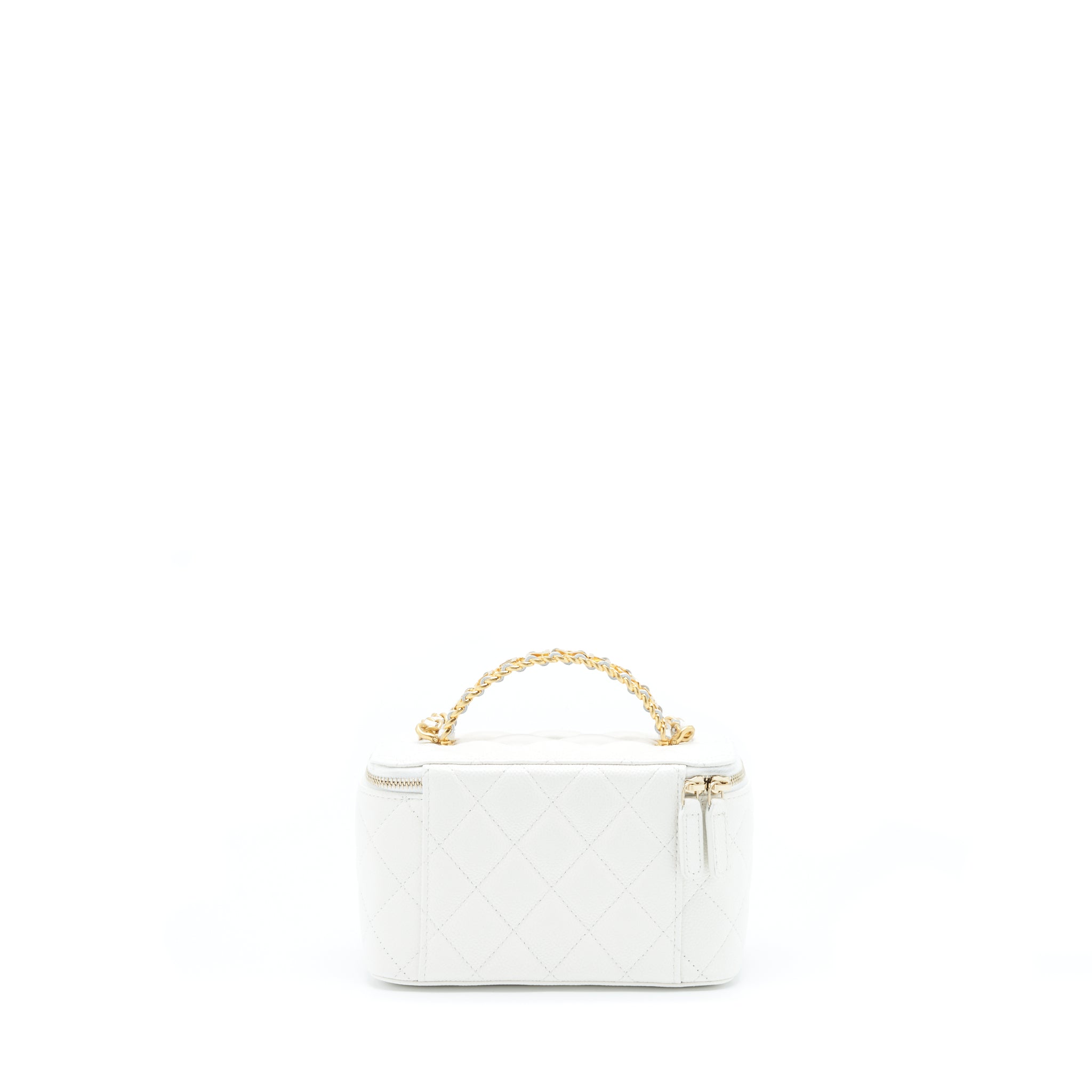 Chanel 22S Logo Top Handle Long Vanity With Chain Caviar White