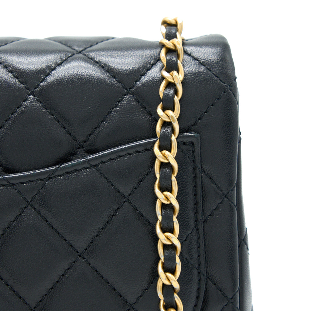 Chanel Pearl Crush Mini Square Lambskin Black Brushed  (Microchip)