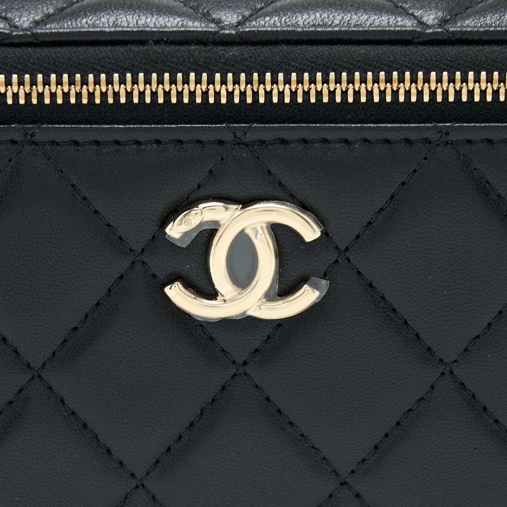 Chanel 22A Top Handle Long Vanity Case Lambskin Black L
