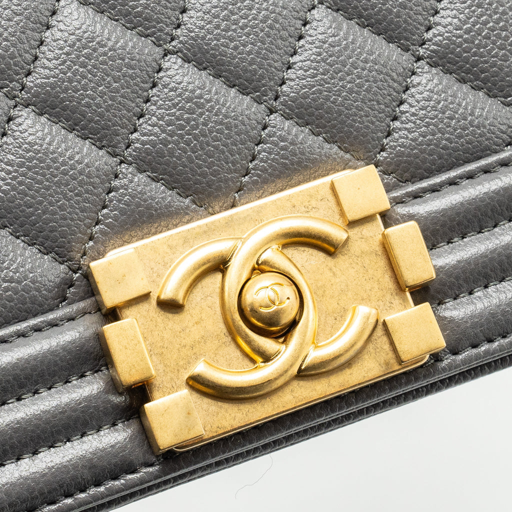 Chanel Small Boy Bag Caviar Dark Grey  (microchip)