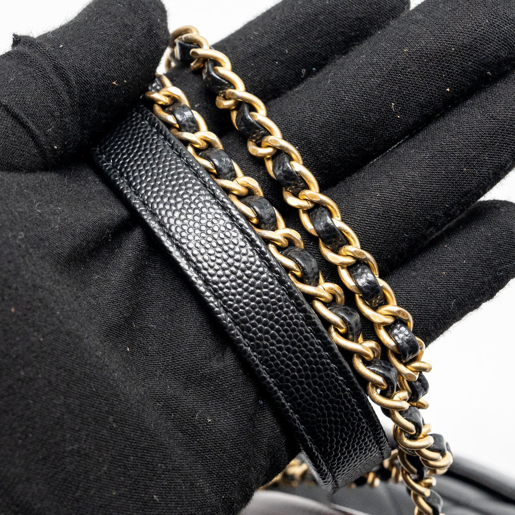 Chanel Small Coco Handle Chevron Caviar with Lizard Embossed Handle Black/ Burgundy