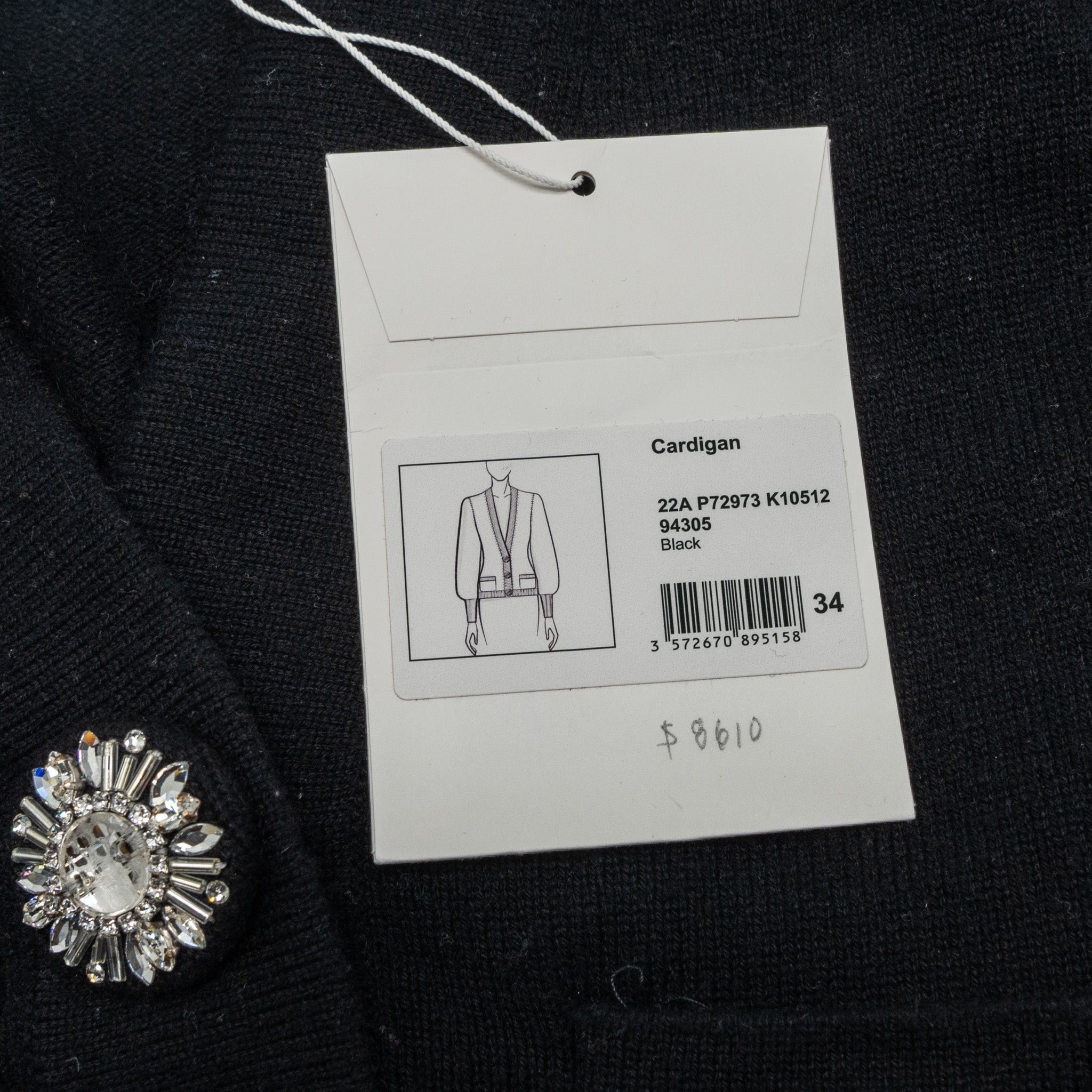 Chanel Size 34 22A Cardigan Cashmere Black