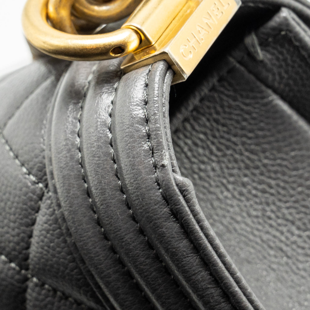 Chanel Small Boy Bag Caviar Dark Grey  (microchip)