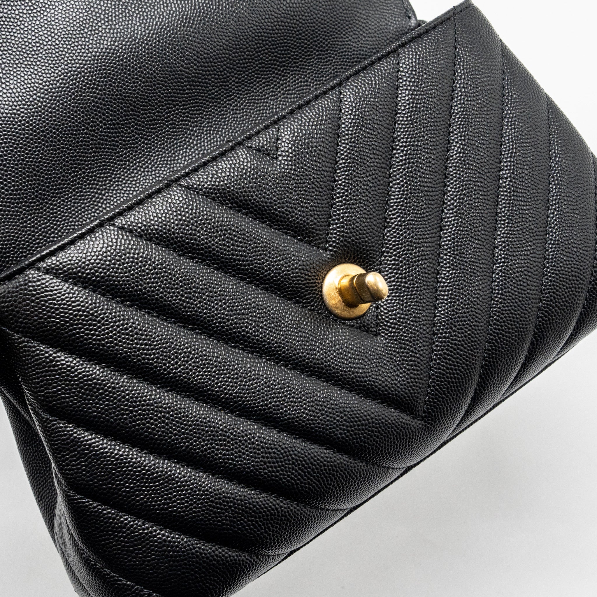Chanel Small Coco Handle Chevron Caviar with Lizard Embossed Handle Black/ Burgundy