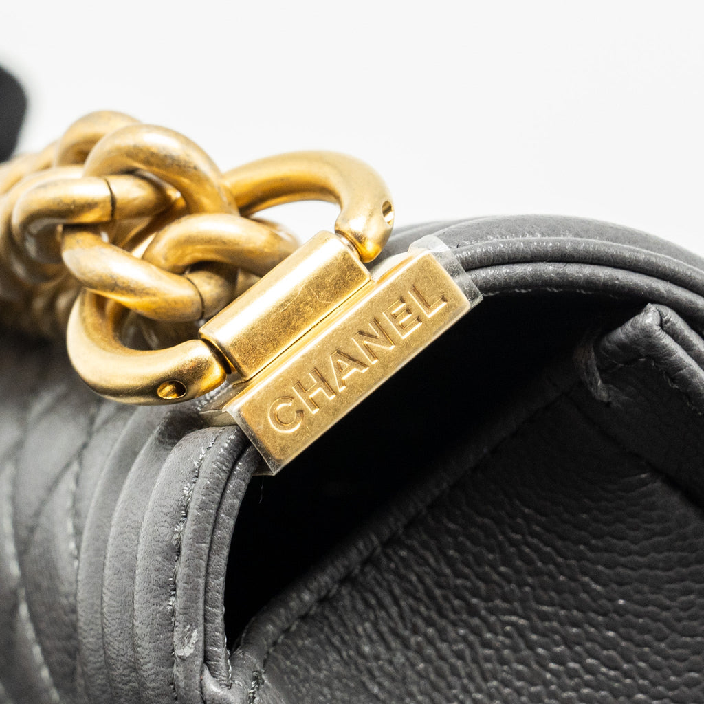Chanel Small Boy Bag Caviar Dark Grey  (microchip)