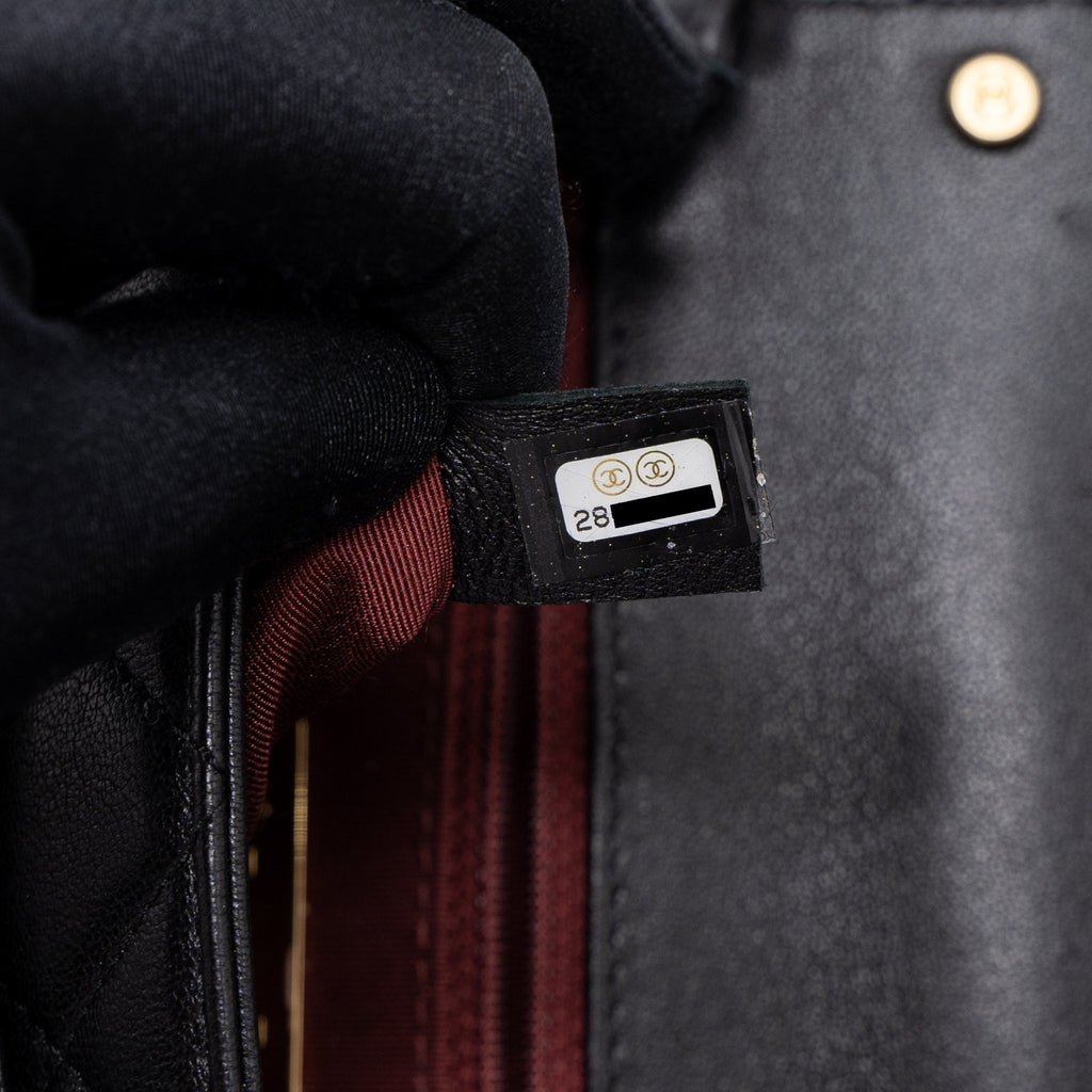 Chanel Top Handle Flap Bag Detailed Logo Goatskin Black