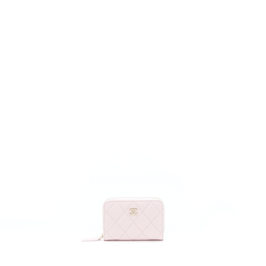 Chanel Zip Card Holder Caviar Light Pink L
