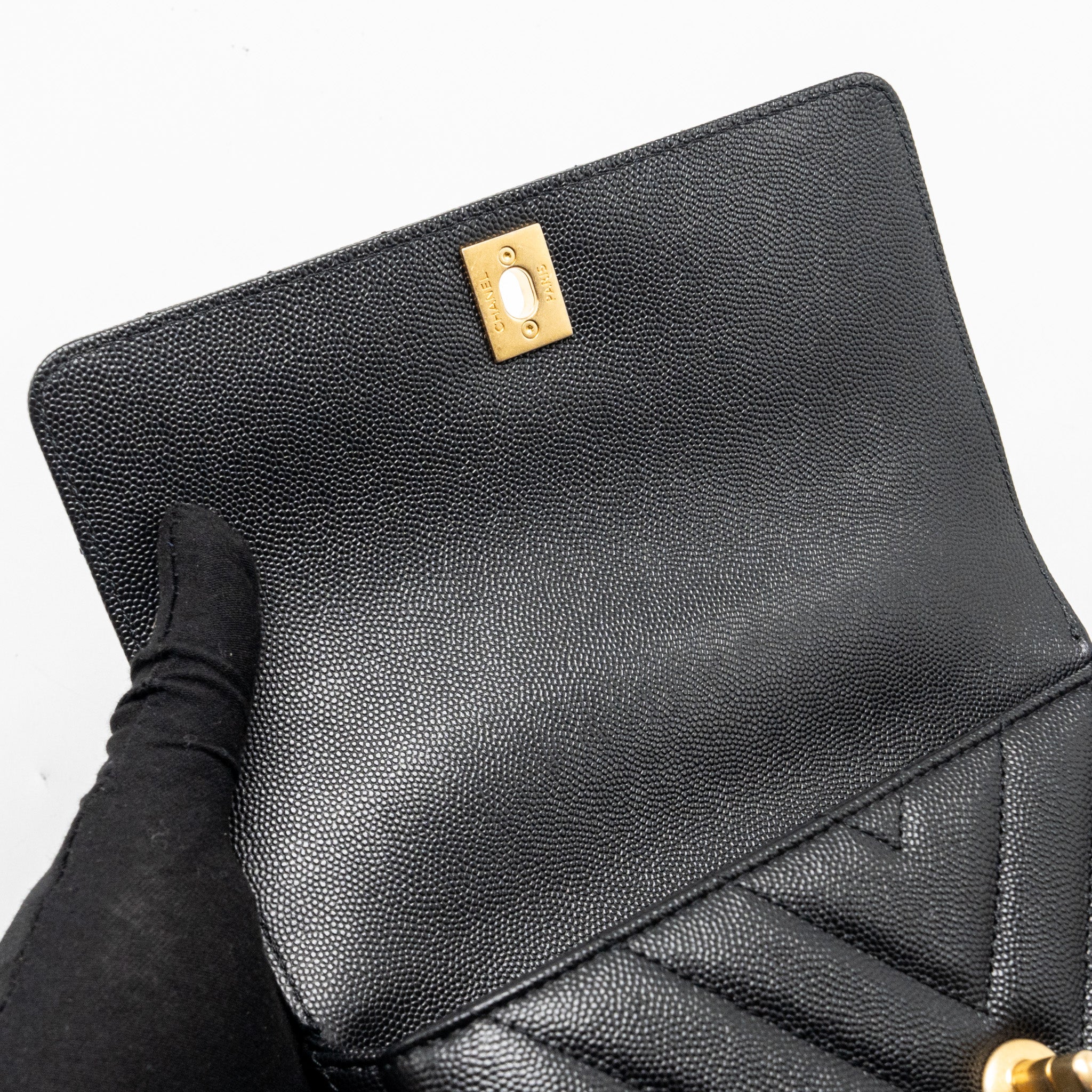 Chanel Small Coco Handle Chevron Caviar with Lizard Embossed Handle Black/ Burgundy